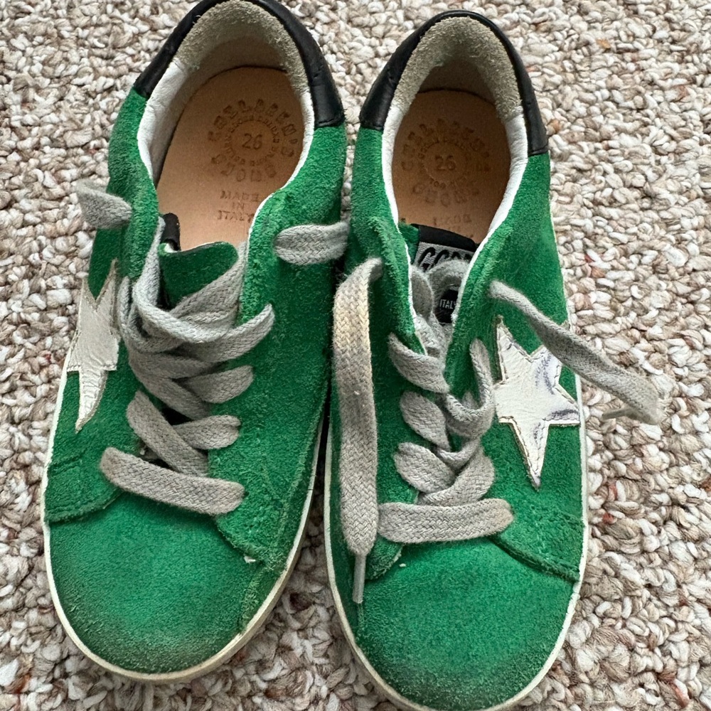 Golden Goose Kids Green Suede Sneakers with White Star Accent